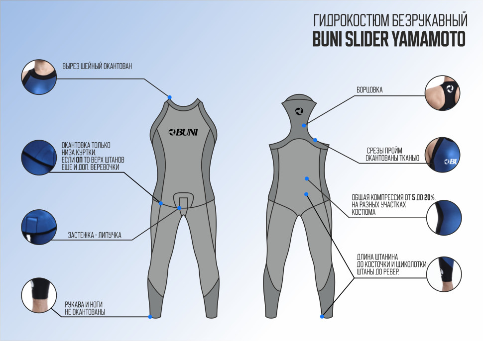 Куртка безрукавная раздельного гидрокостюма BUNI Slider Yamamoto Women для фридайвинга